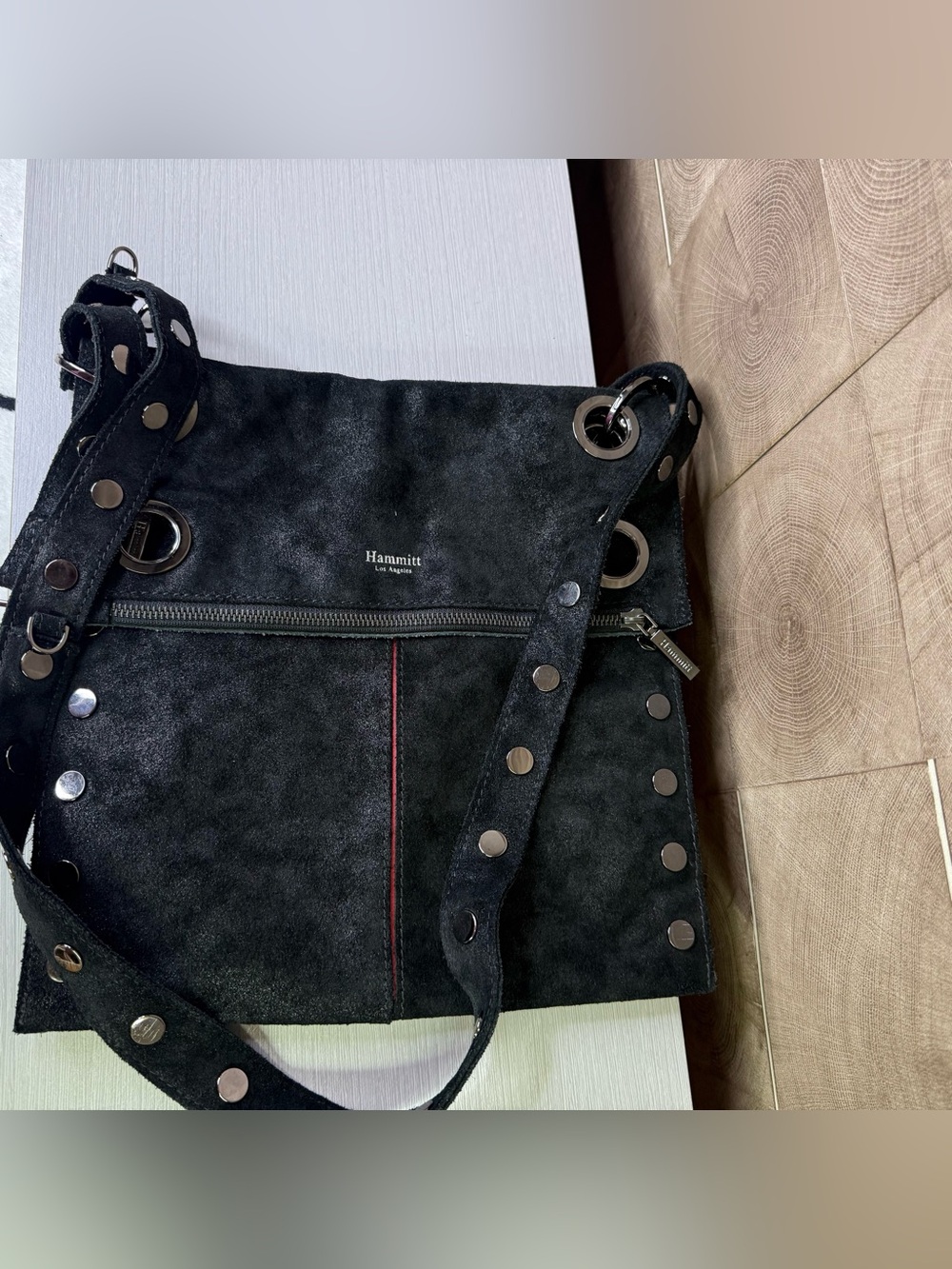 Hammitt Montana Adjustable Pewter Leather with black and Silver - Picture 7 of 9